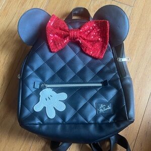 Disney Minnie Mouse Black Backpack with Red Sequin Bow